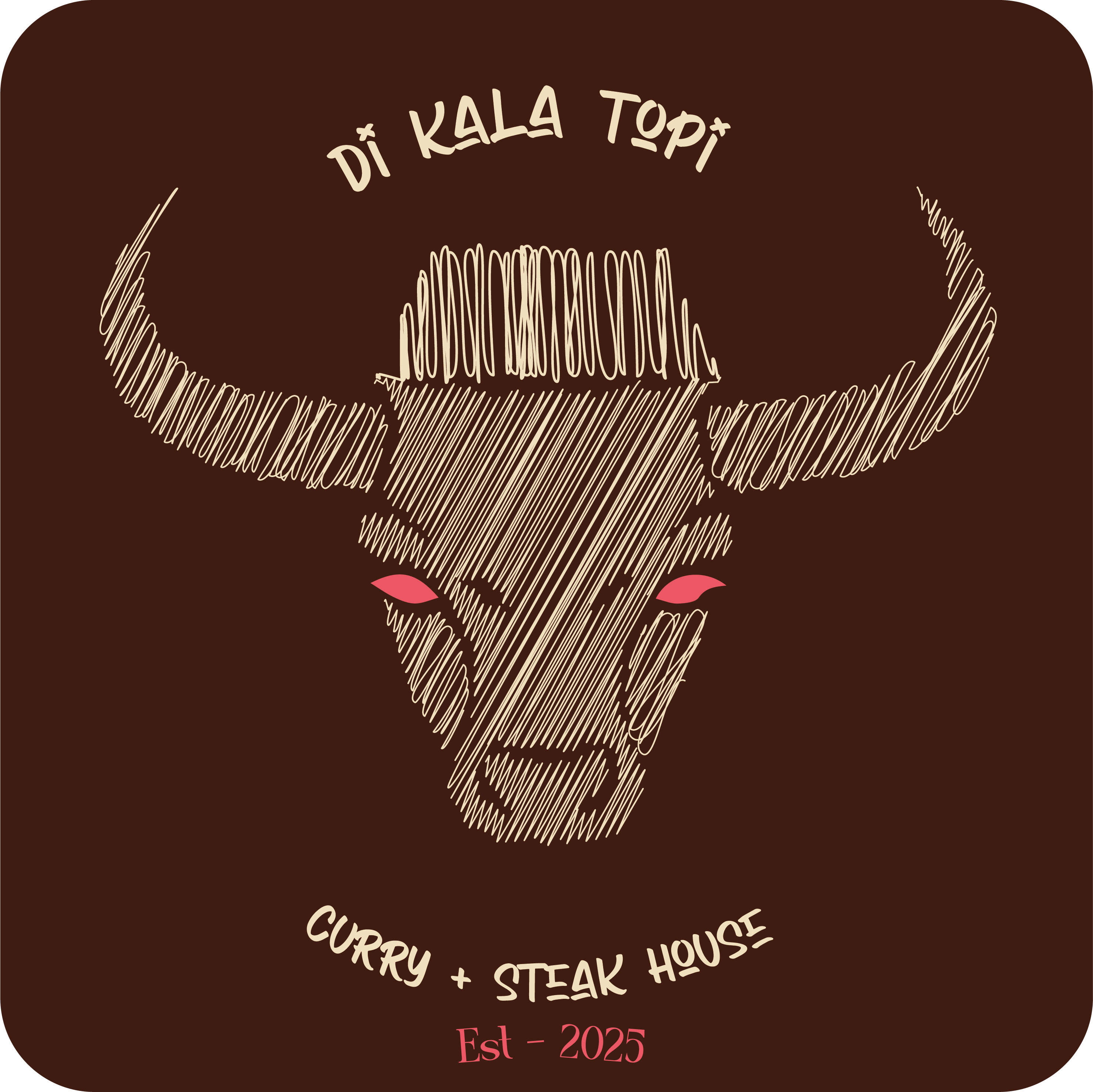 Di Kala Topi — Curry + Steak House primary logo, water buffalo wearing a kala topi